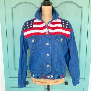New Directions Jean Jacket with Stars and Stripes Detailing. Metal Star Buttons